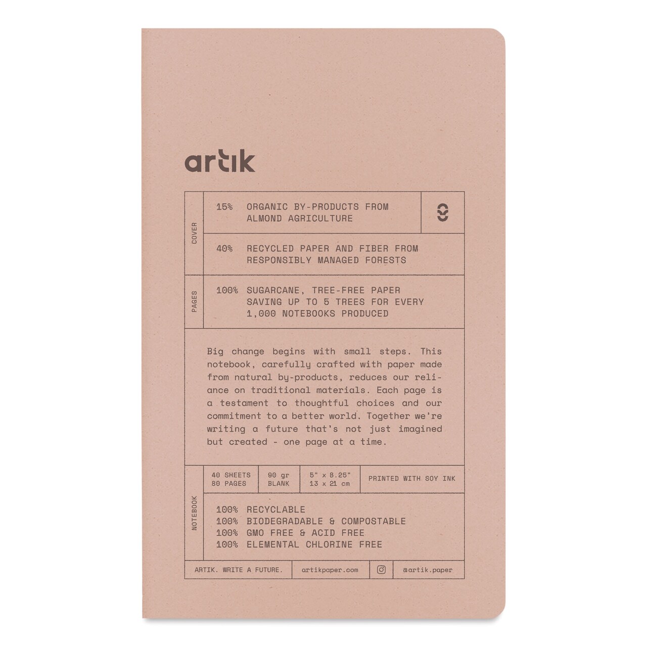 Artik Singer Sewn Softcover Notebook - Almond, 5" x 8-1/4", Blank, Pkg of 2
